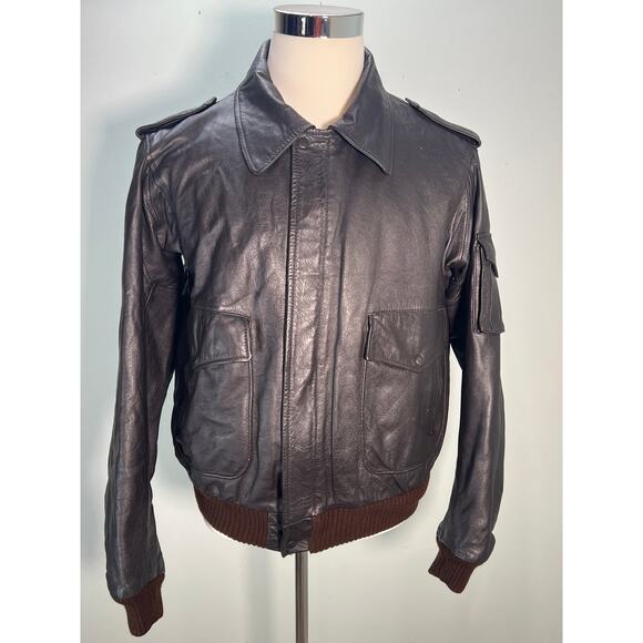 Vintage Flight Jacket American Express Mens 46 Dark Brown Bomber 90s - Picture 11 of 11